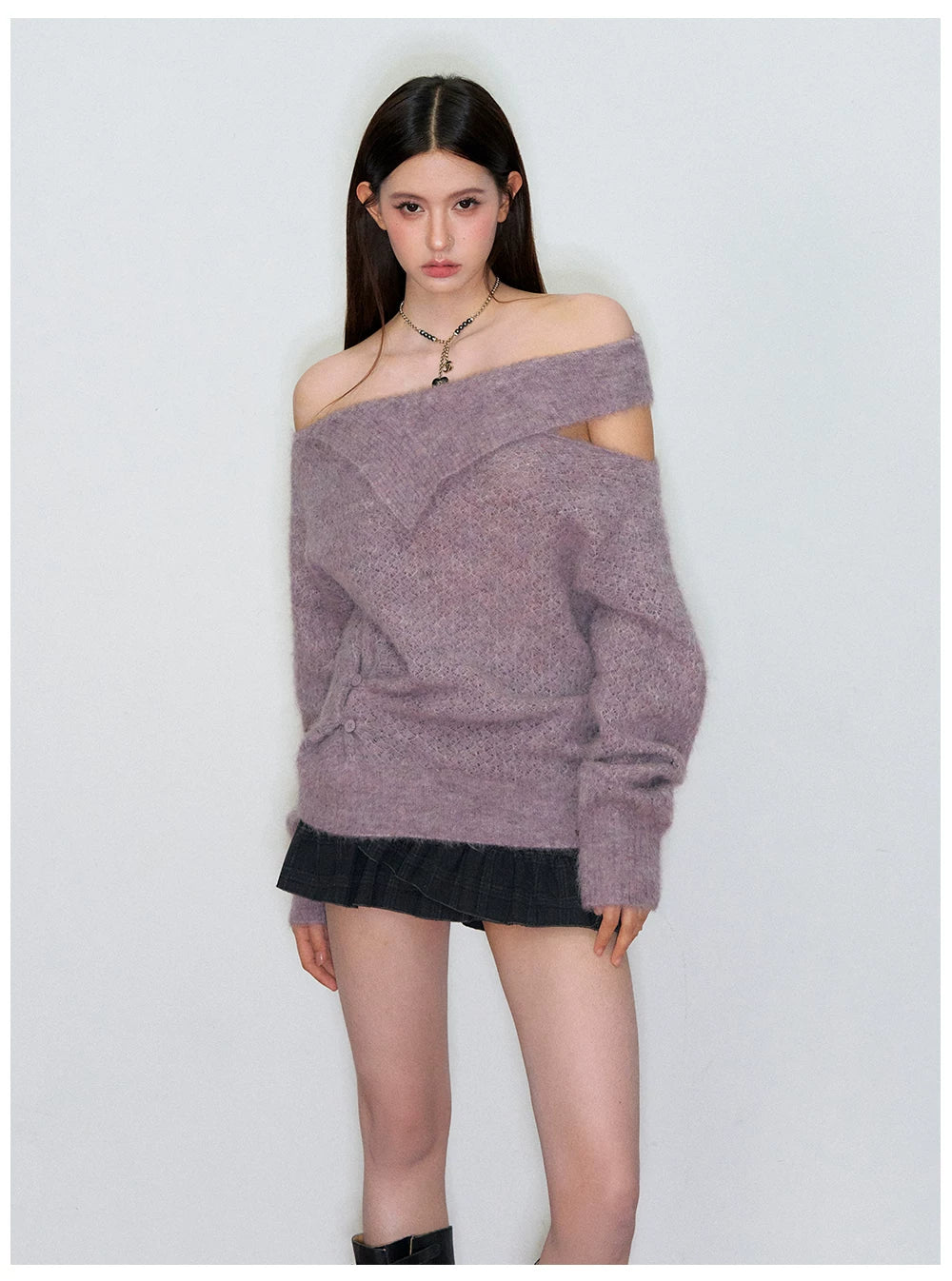 Off-Shoulder Relaxed Alpaca Knit Sweater