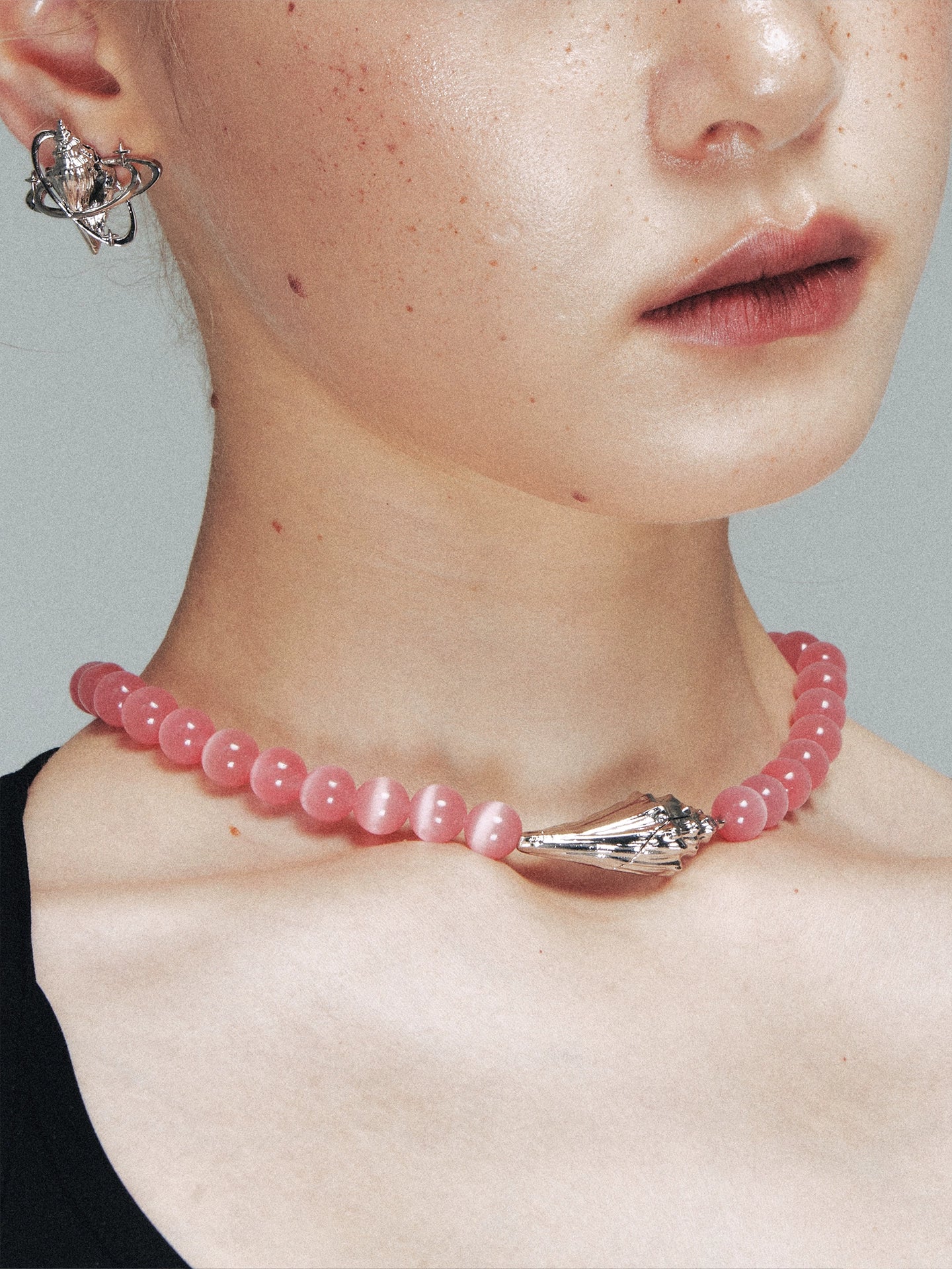 Seashell Star Pink Crystal Choker Necklace