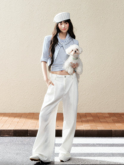Urban Ease White Straight-Leg Trousers - CHINASQUAD