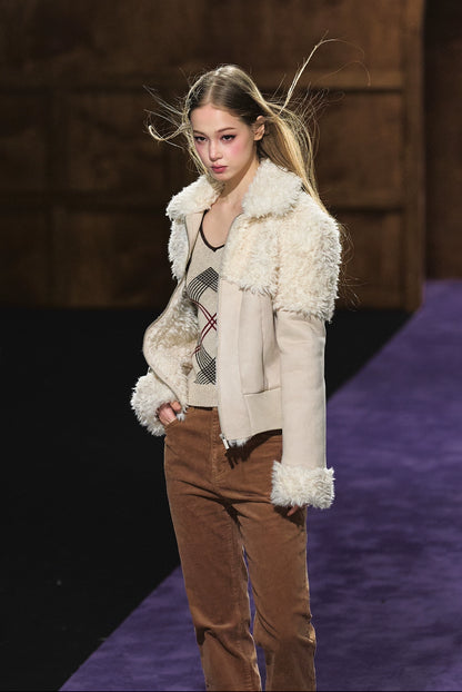 Faux Shearling Fitted Fur-Collar Jacket