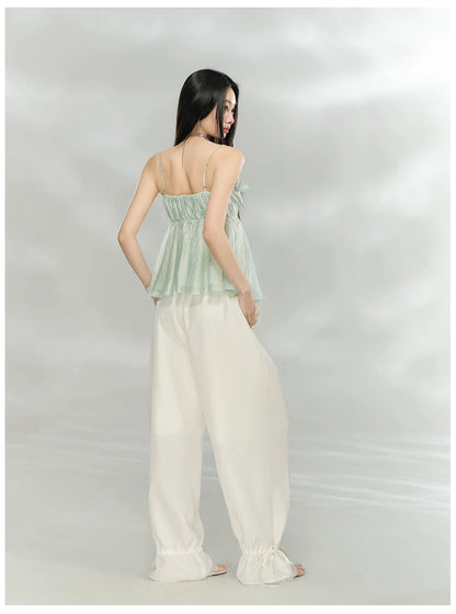Ruffled Trim Acetate Slim-Fit Camisole