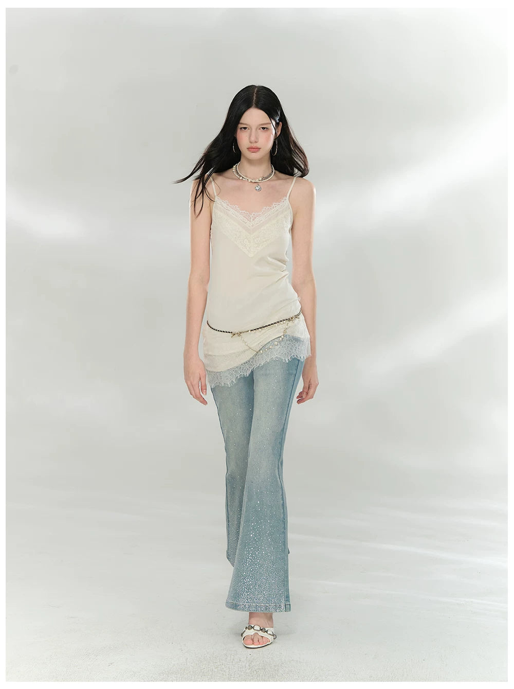 Lace-Trim V-Neck Chiffon Camisole