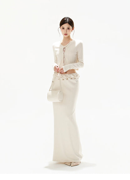 Apricot Lace Panel Knit Two-Piece Set