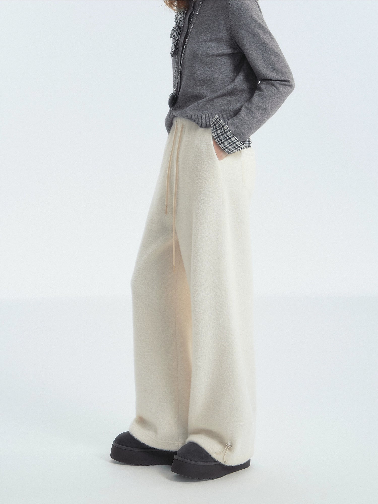 Paneled Knit Velvet Wide-Leg Pants