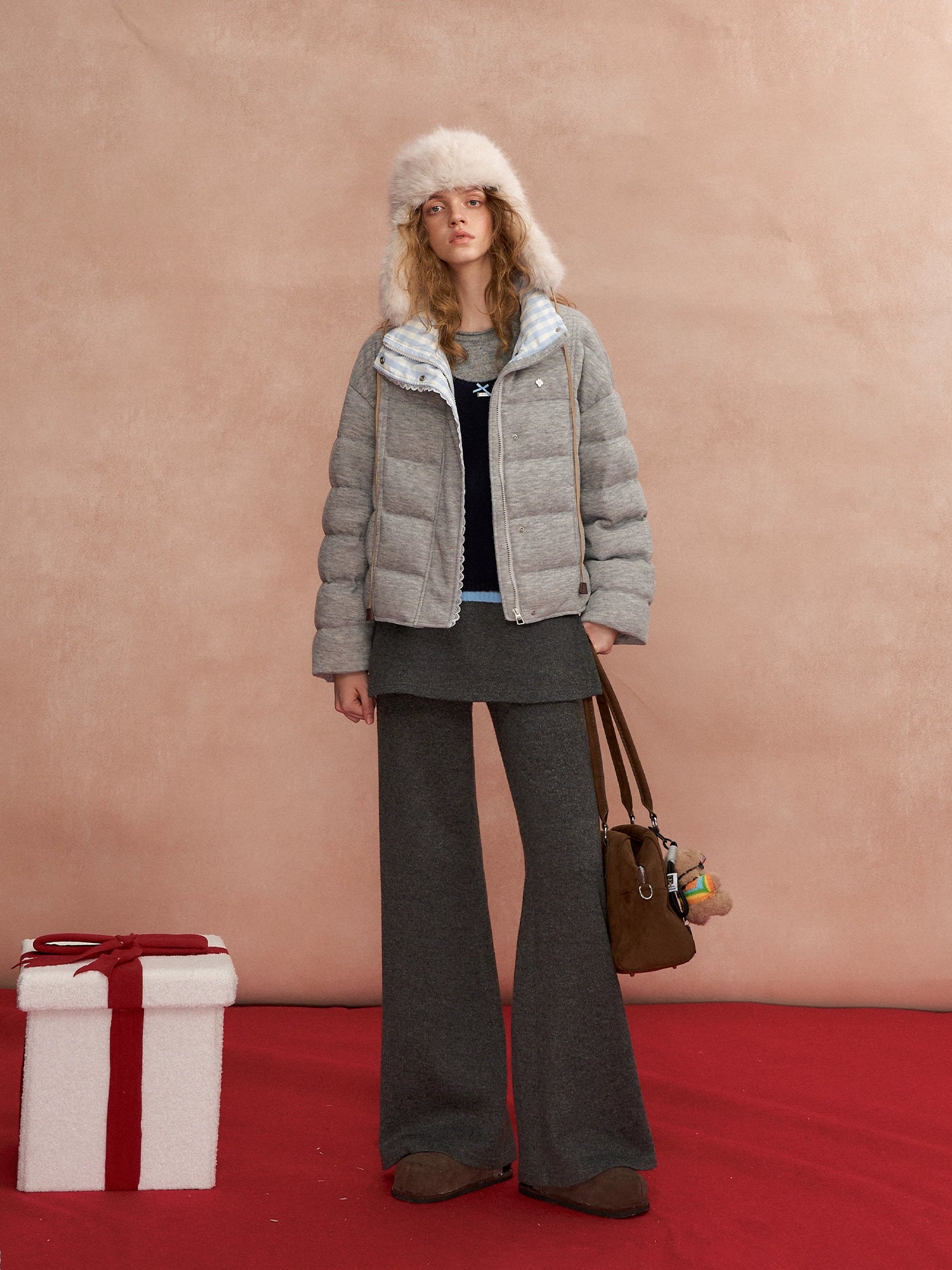 Detachable Scarf-Detail Flared Trousers