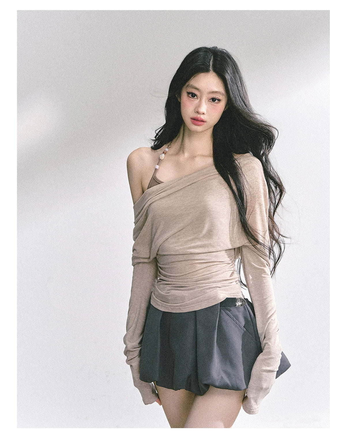 Asymmetric Off-Shoulder Long-Sleeve T-Shirt