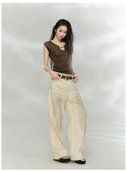 Vintage Washed Bow-Tie Denim Trousers