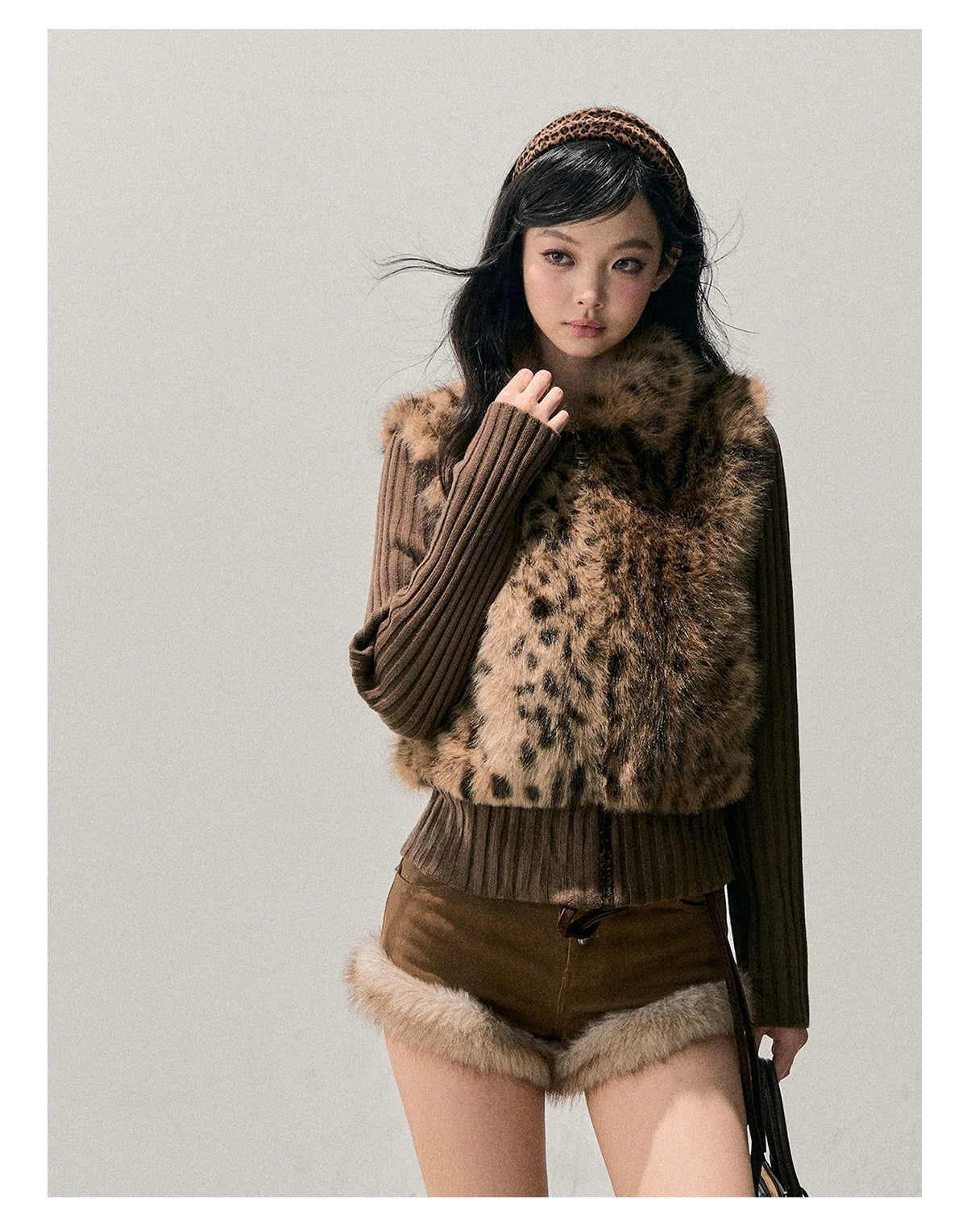 Faux-Fur Wide-Leg Winter Mini Shorts