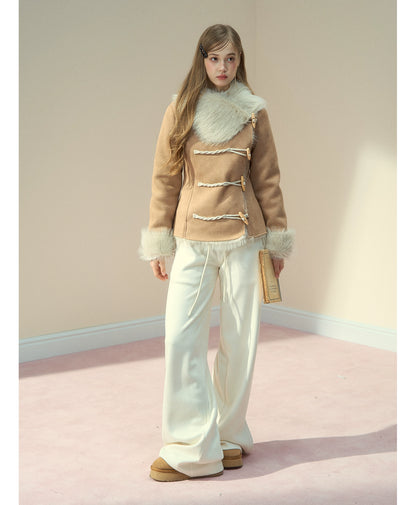 Vintage Suede Faux Fur Toggle Coat