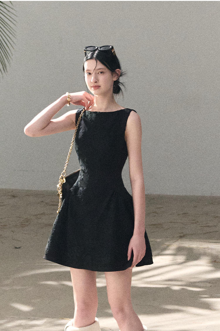 Wool-Blend Waist-Cinched Fitted Dress