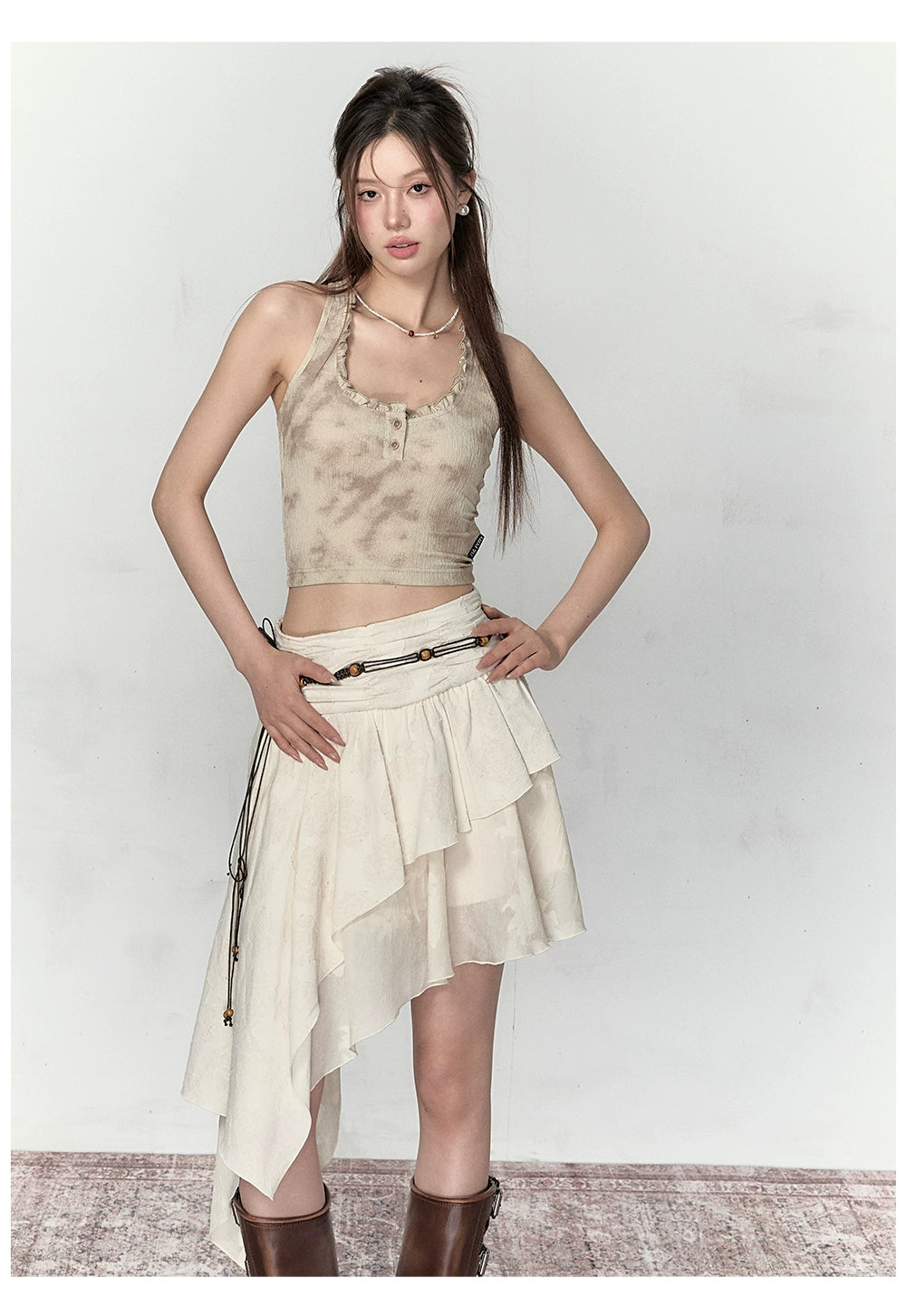 Beige New Chinese Irregular Skirt