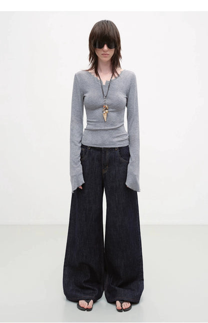 Lace V-neck Slim Long-Sleeve T-shirt