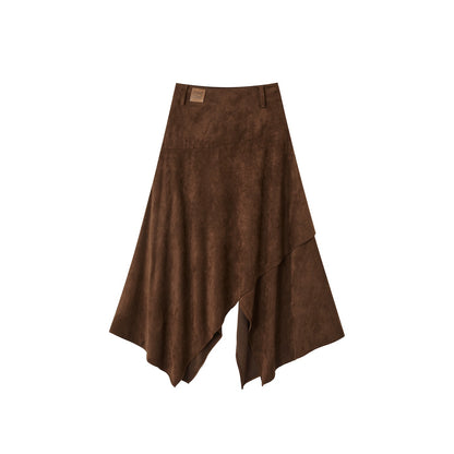 Asymmetric Faux Suede Midi Skirt