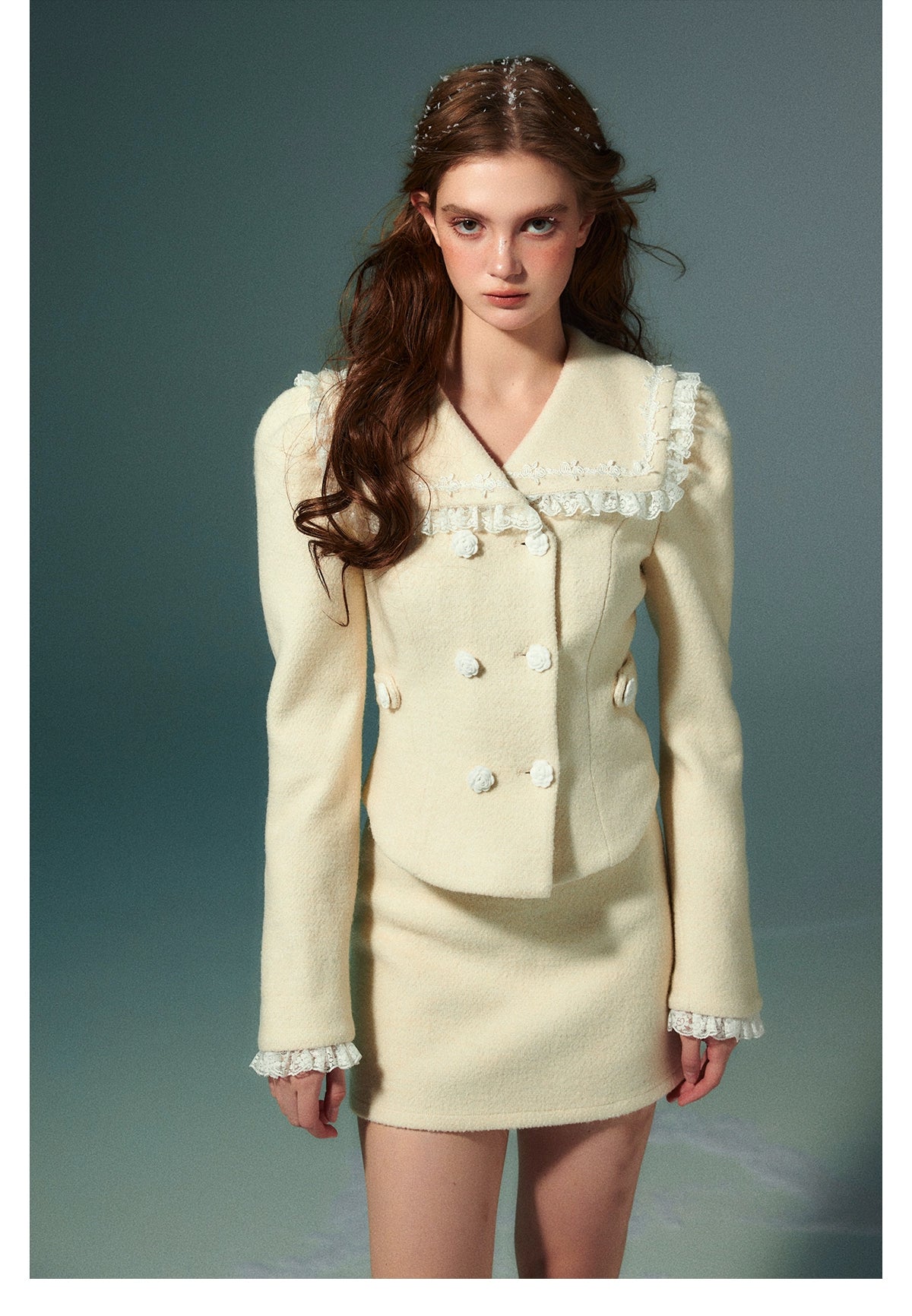 Naval Collar Wool Jacket &amp; Skirt Set - CHINASQUAD