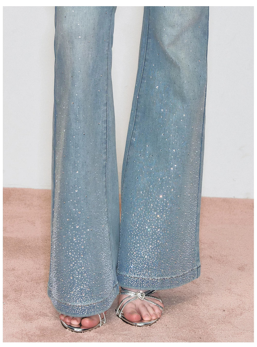 Crystal-Embellished Off-Shoulder Top &amp; Flared Denim Jeans Set