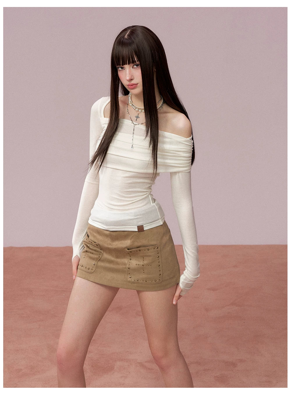 Long Sleeve Lyocell Blend Fitted T-Shirt