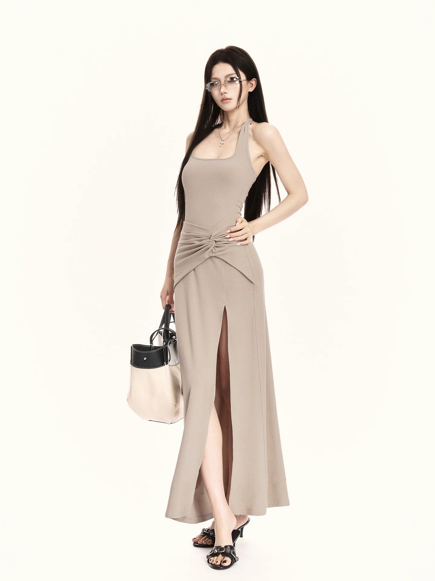 Elegant Halter-Neck Backless Slim-Fit Maxi Dress