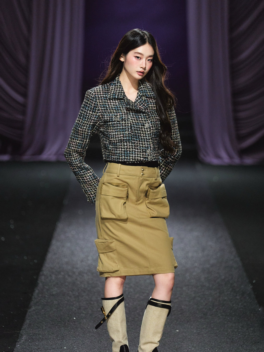 Tweed Asymmetric Button Cropped Jacket