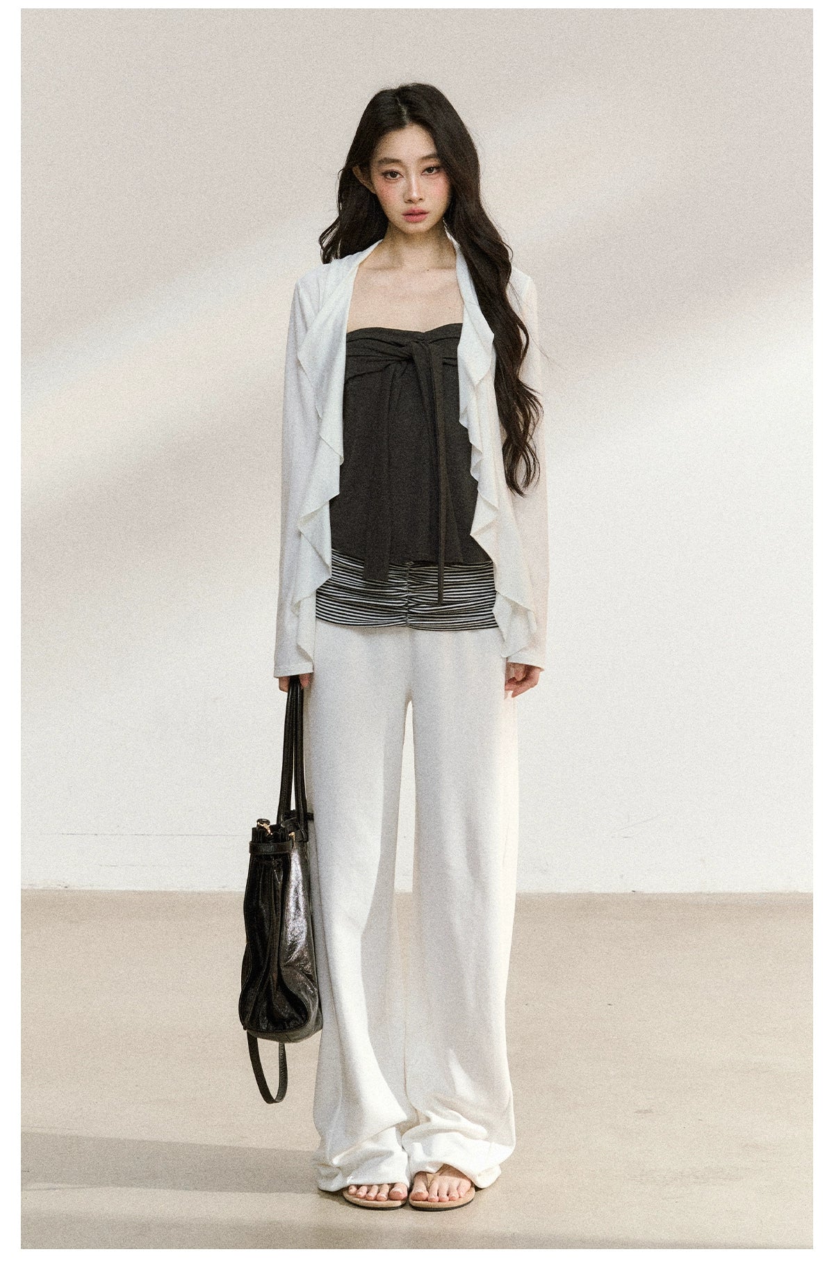 Striped Waist Panel Relaxed Straight-Leg Trousers