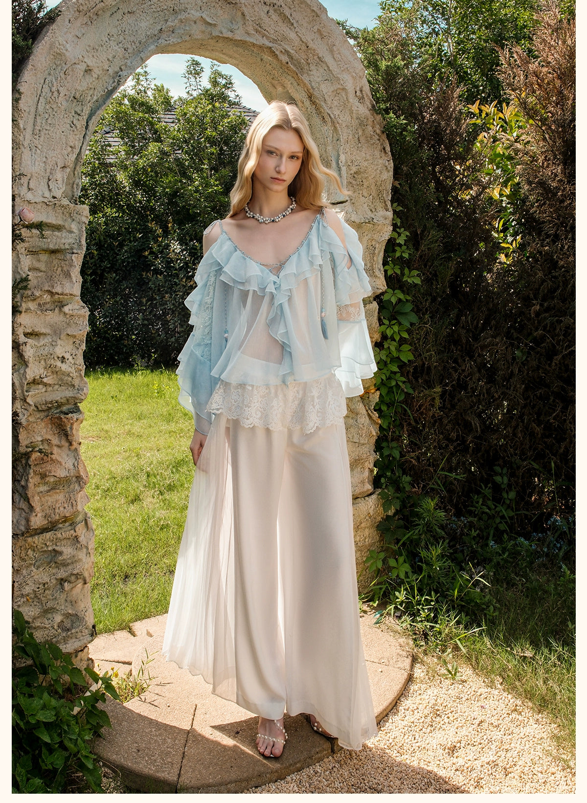 Flowy Chiffon Ruffle Rope Blouse