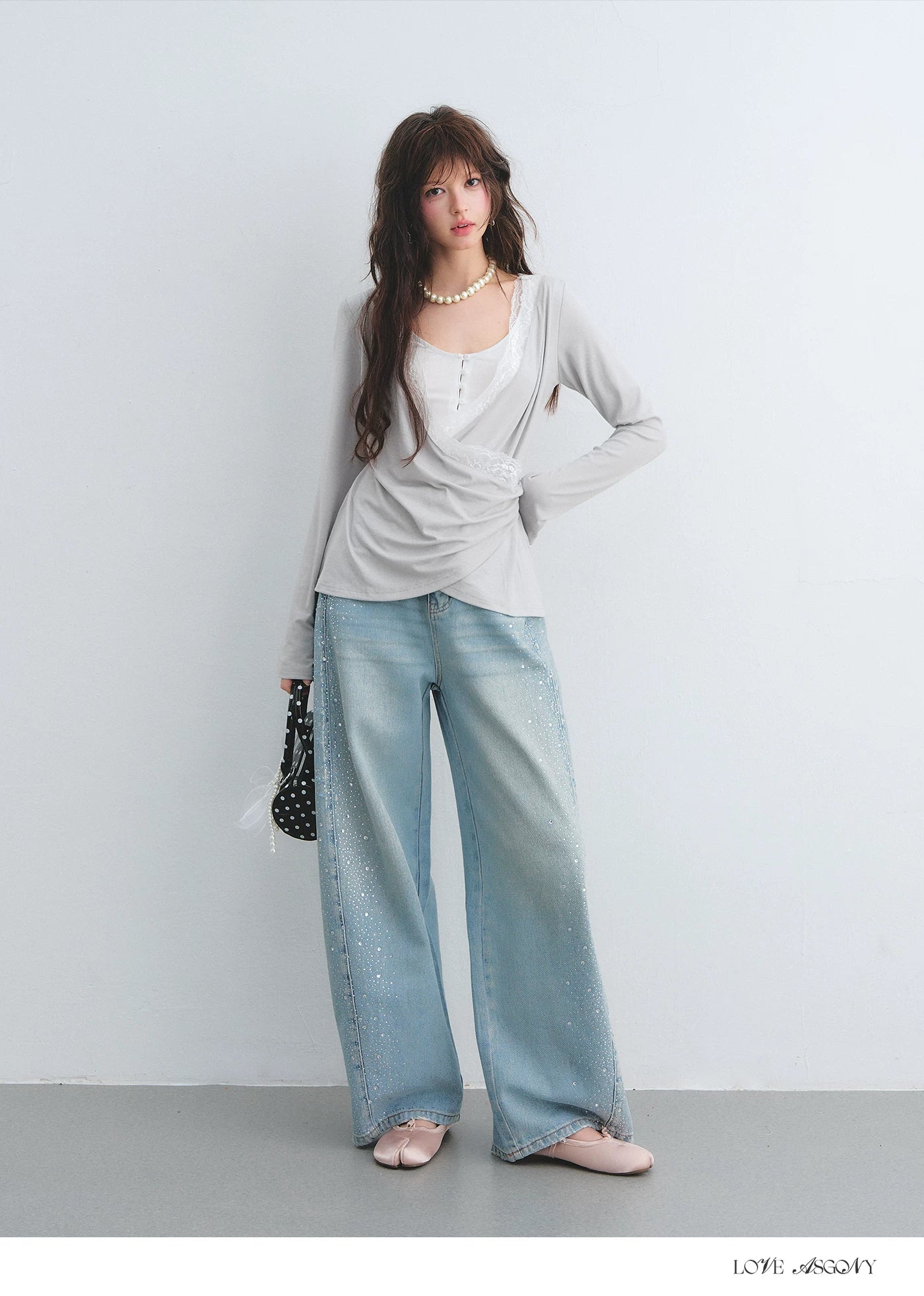 Tencel Lace Contrast Layered Cross-Drape Blouse