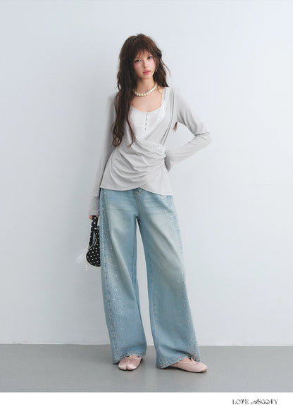 Tencel Lace Contrast Layered Cross-Drape Blouse