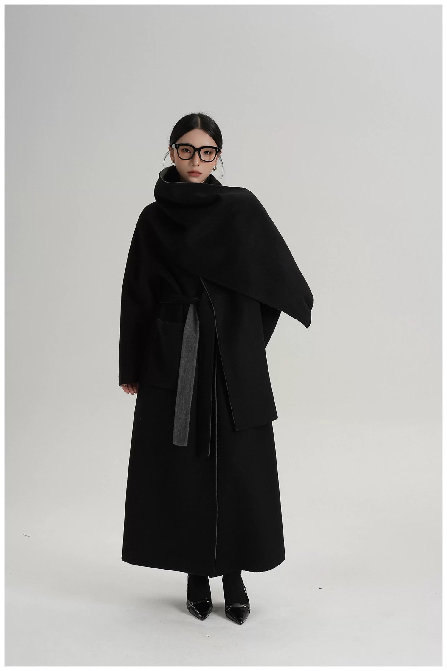Two-Tone Double-Faced Wool Long Coat