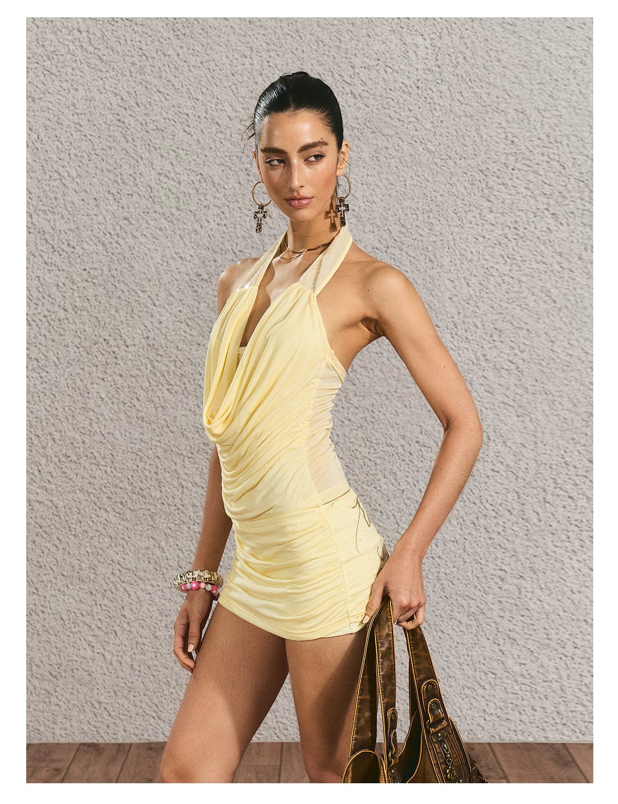 Halter Open-Back Top &amp; Gilded Print Skirt Set