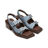 Double-Buckle Diagonal Chunky Sandals - CHINASQUAD