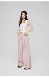 White & Pink Ice Silk Drooping Wide-leg Pants - CHINASQUAD