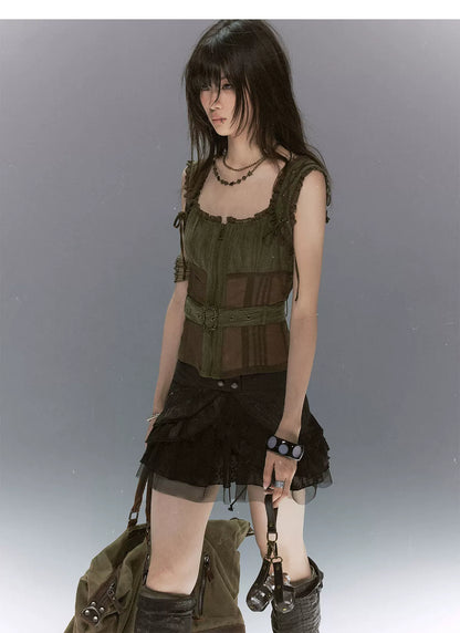 Vine Rivet Layered Skirt