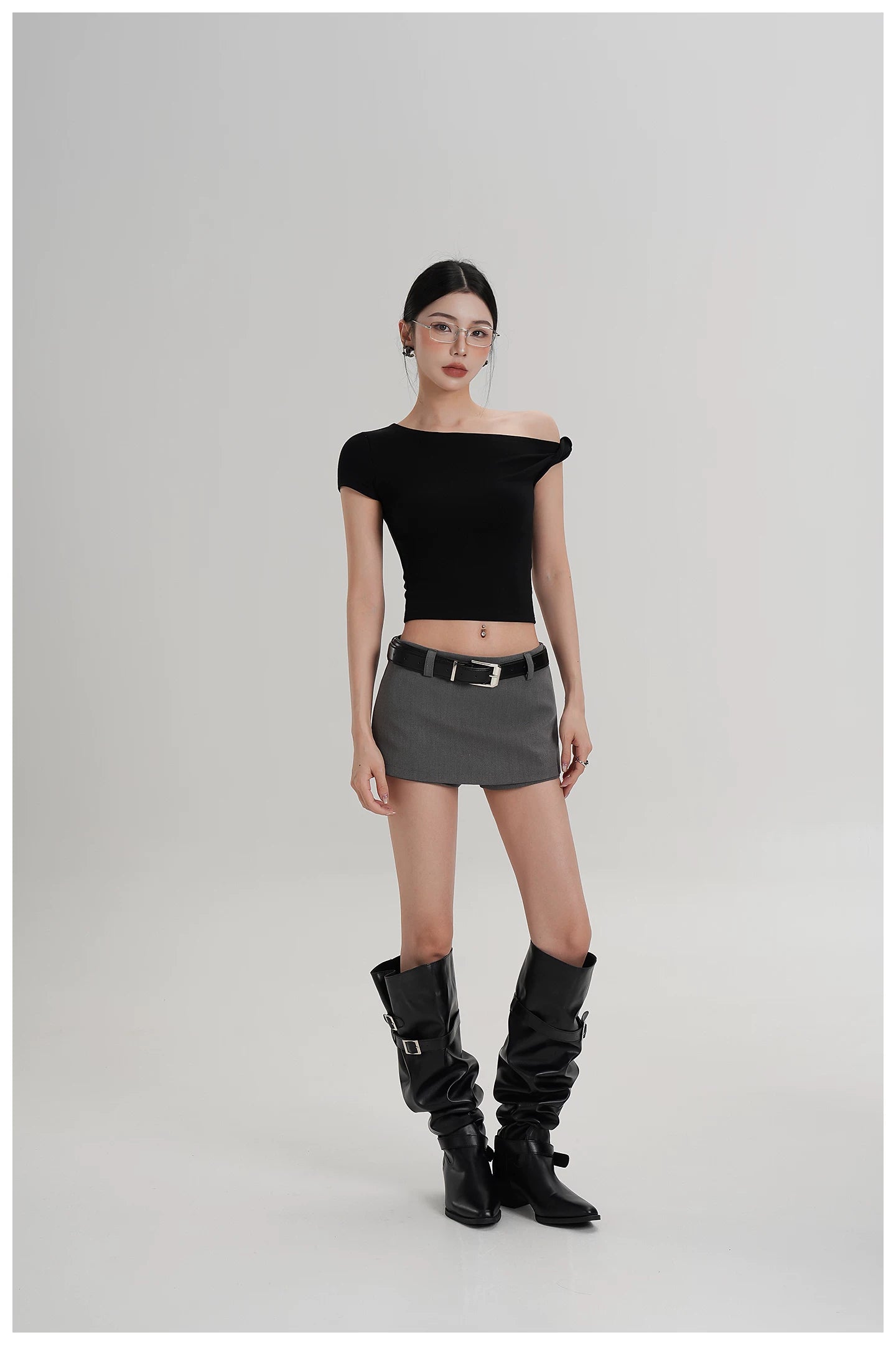 Asymmetric Off-Shoulder Cropped Tee