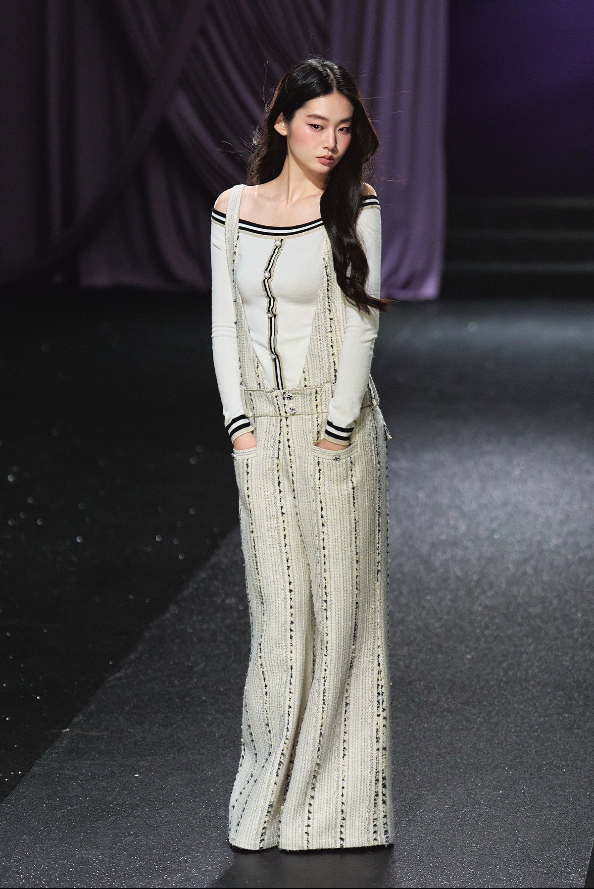 Off-Shoulder Wool-Blend Slim Knit Cardigan