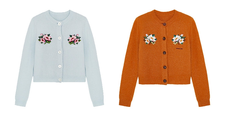 Embellished Wool-Cotton Round-Neck Knit Cardigan - CHINASQUAD