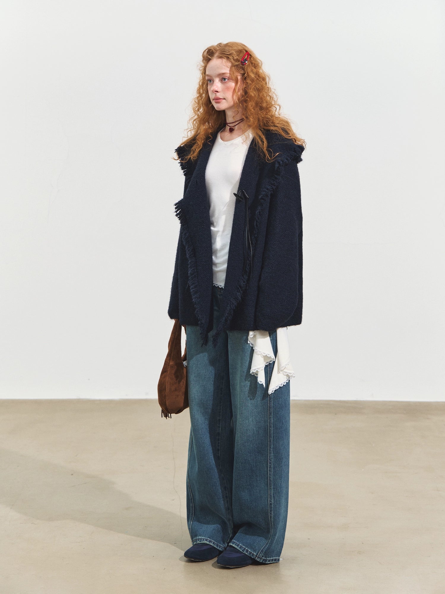 3D Seam Wide-Leg Crescent Denim Pants