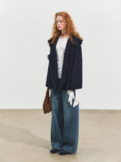 3D Seam Wide-Leg Crescent Denim Pants