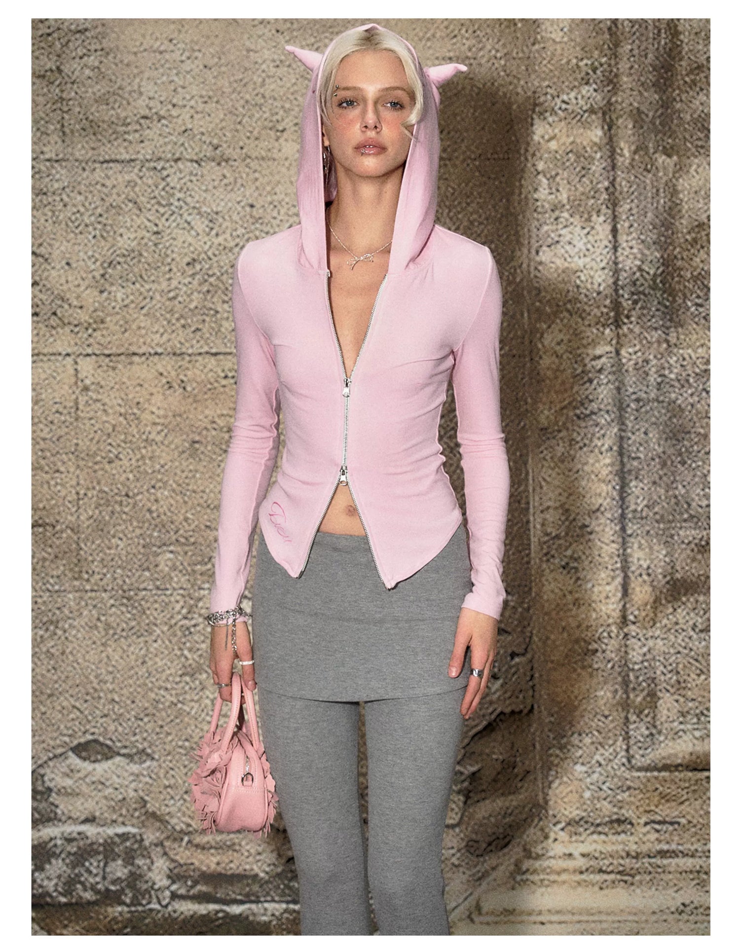 Knit Hoodie Jacket &amp; Skirt-Shorts Set