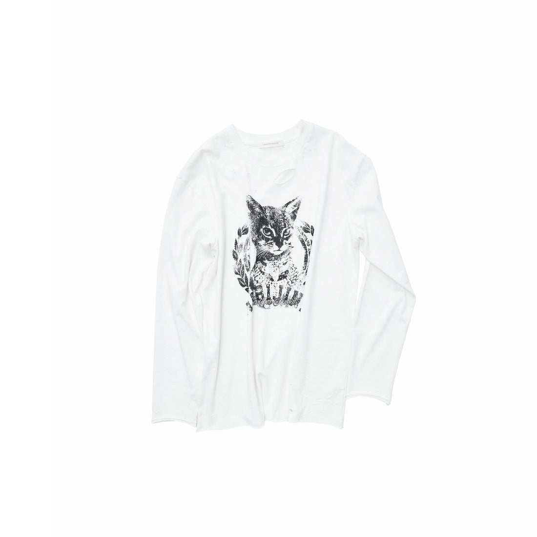 Vintage Cat &amp; Dog Print Distressed Long-Sleeve Tee