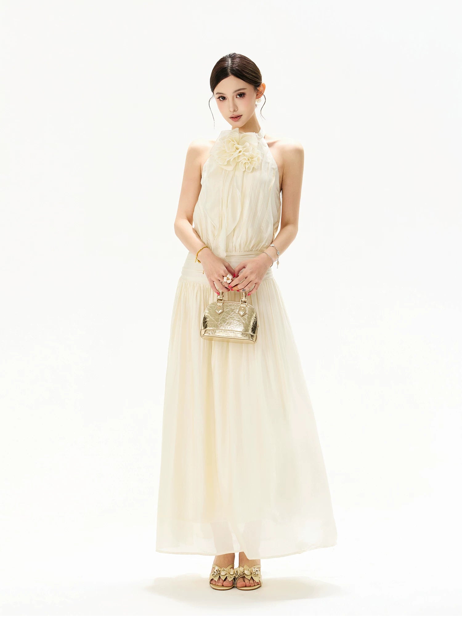 Floral Halterneck Draped Maxi Dress