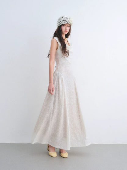 Lace Jacquard Waist-Cinched Maxi Dress