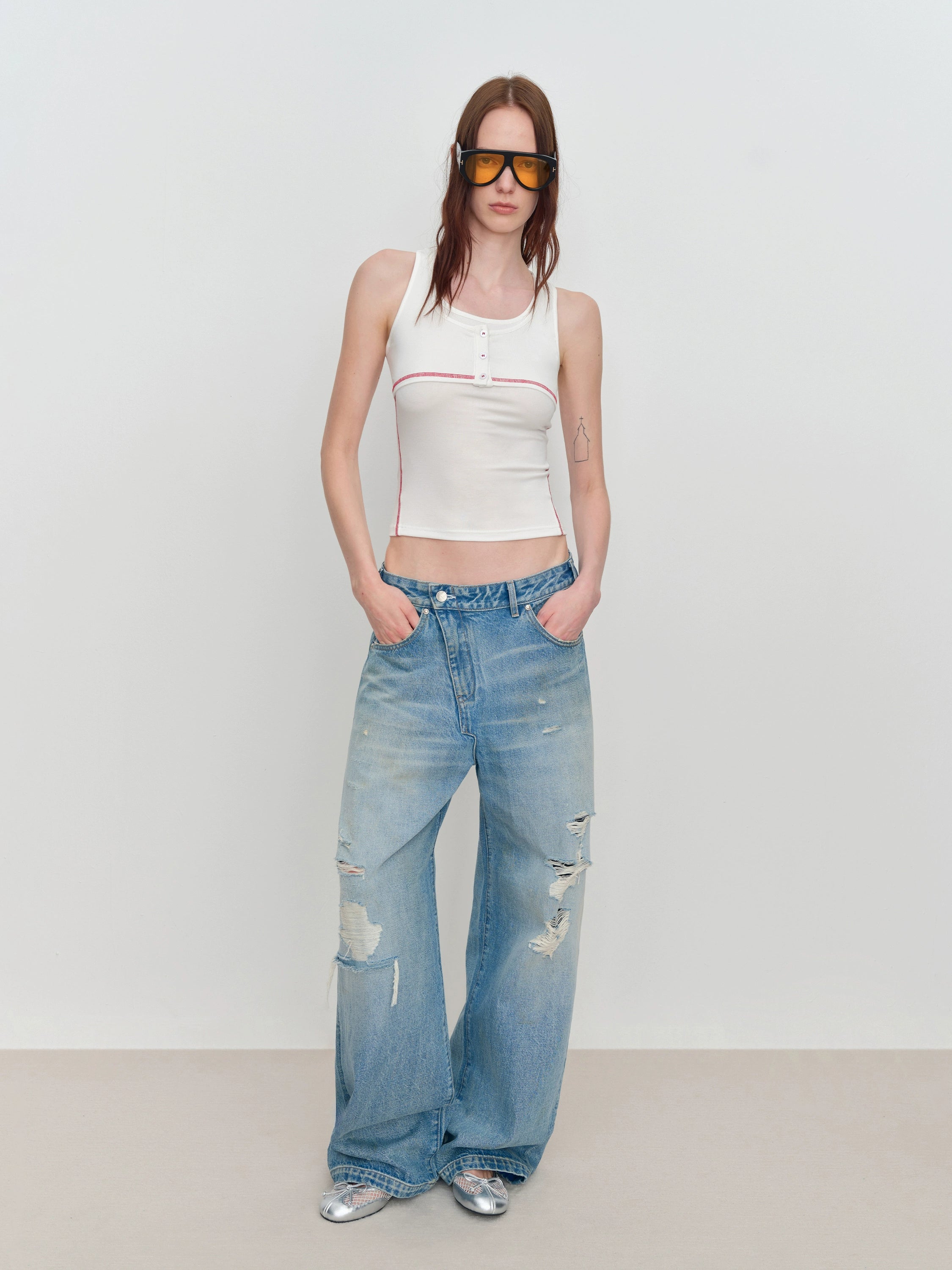 Fake Two-Piece U-Neck Camisole Tank Top