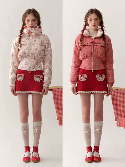 Berry Donut Reversible Cropped Down Jacket