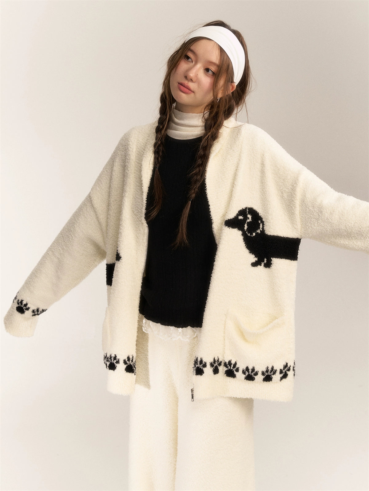 White Dachshund Homewear Cardigan