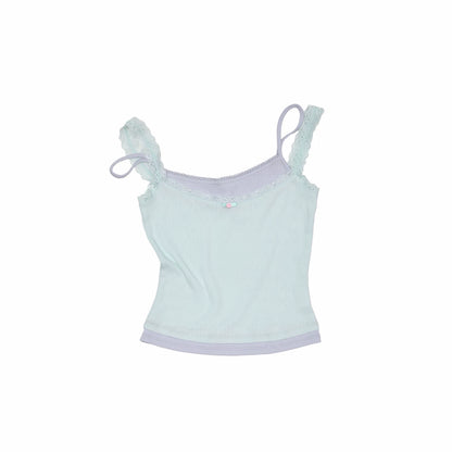 Asymmetrical Lace Trim Layered Knit Camisole 1Jinn Studio