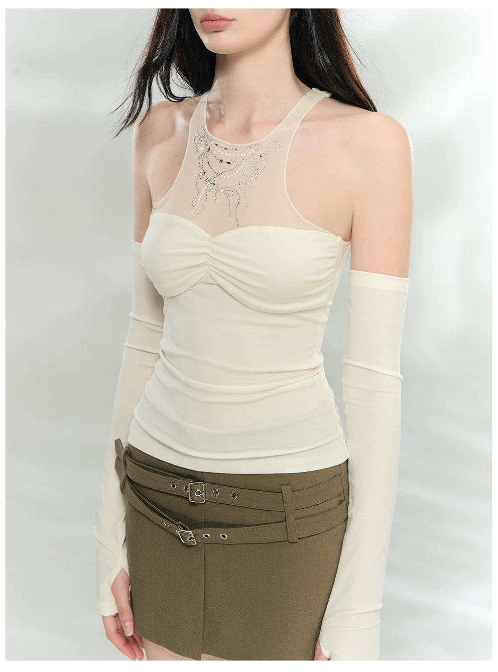 Detachable Mesh Panel Halter T-Shirt