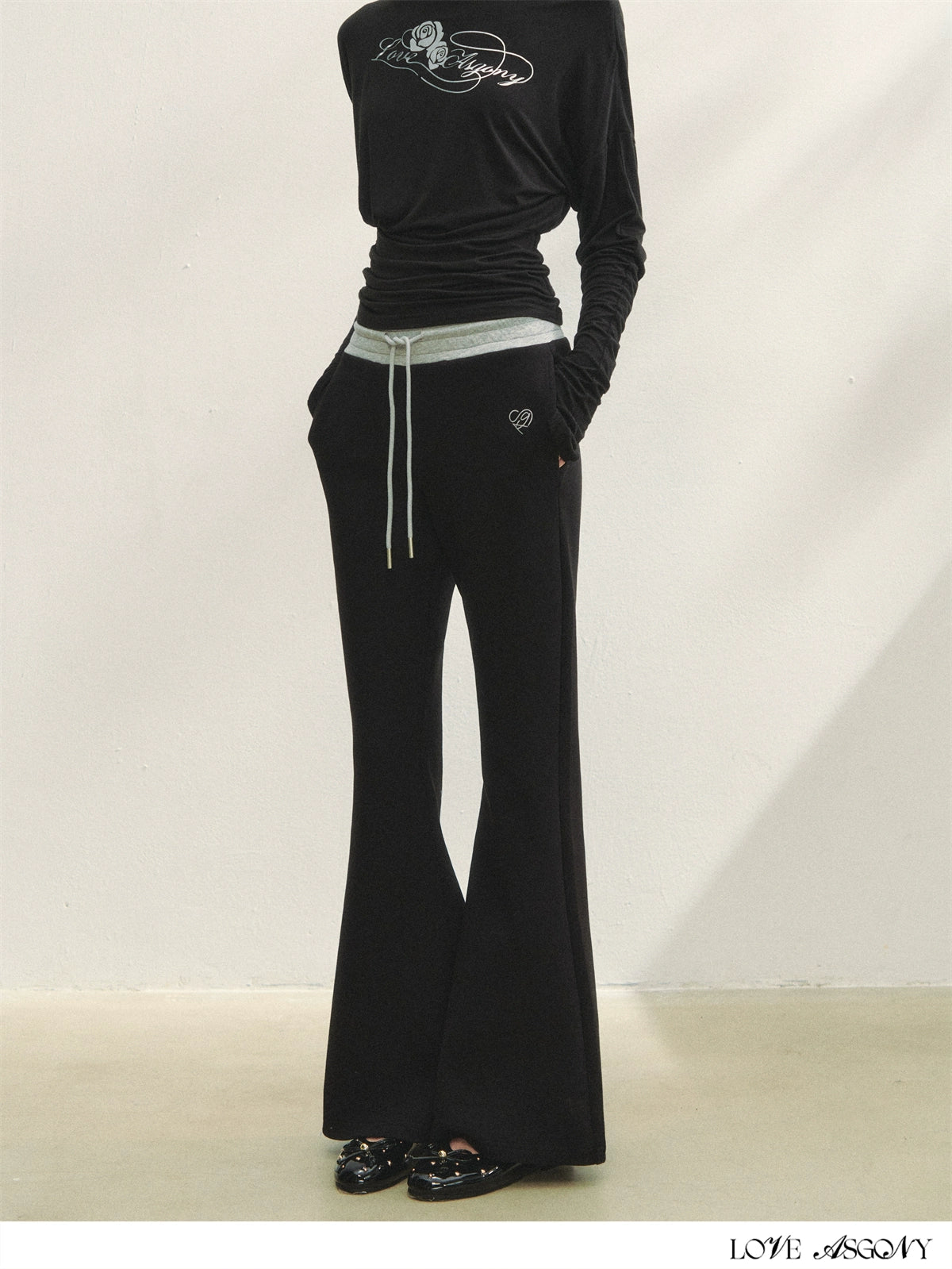 Contrast Color Tie-Waist Flared Casual Pants - CHINASQUAD