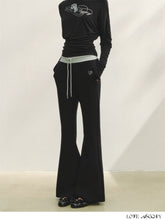 Contrast Color Tie-Waist Flared Casual Pants - CHINASQUAD
