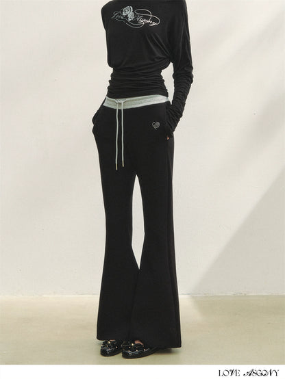 Contrast Color Tie-Waist Flared Casual Pants - CHINASQUAD