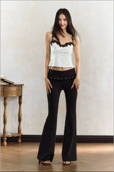 Black Nailed Low Waist Flared Pants - CHINASQUAD