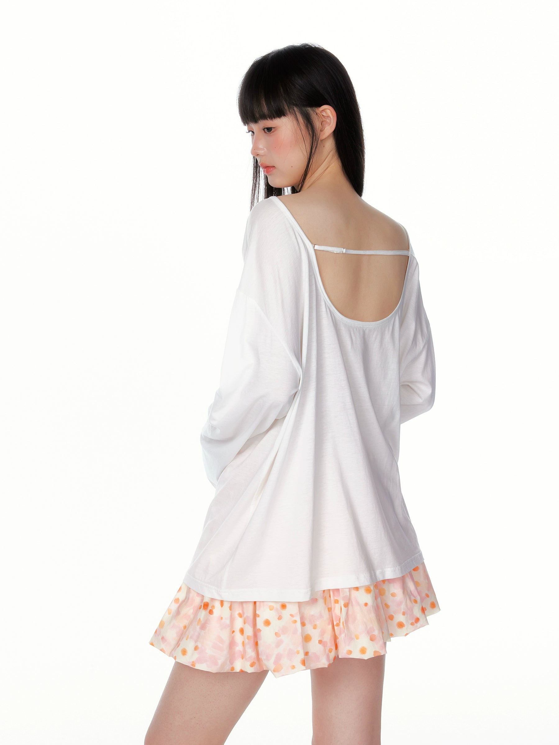 Off-Shoulder Crystal Apple Print Loose T-Shirt